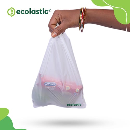 Palaash Eco Solutions 100% Compostable U-Cut Carry Bags (White) - 13 x 16 inches - 65 bags/kg - 40 microns