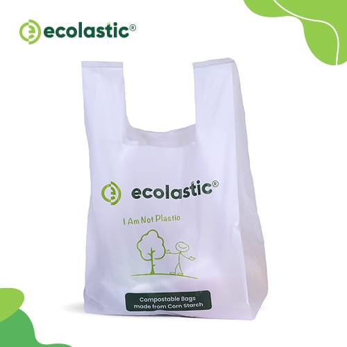 Palaash Eco Solutions 100% Compostable U-Cut Carry Bags (White) - 16 x 20 inches - 30 bags/kg - 50 microns